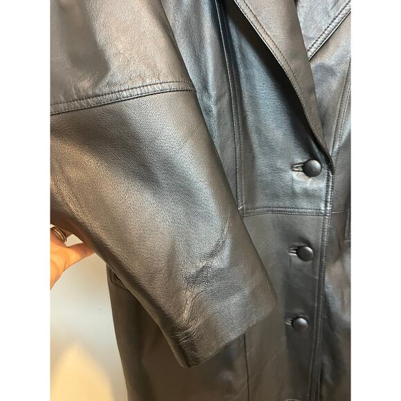 Vintage Tribeca Studio Leather Trench Coat Button Closure 90s Womans Size 1XWP - Picture 6 of 8